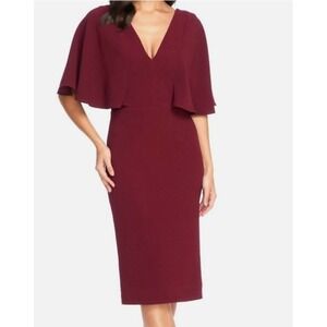 Dress the Population Louisa Cocktail Drape Sleeves Midi Dress Small Burgundy NWT